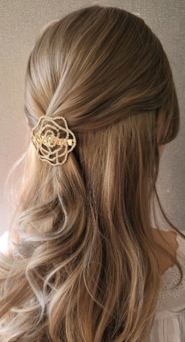 Crystal Rose flower hair clip