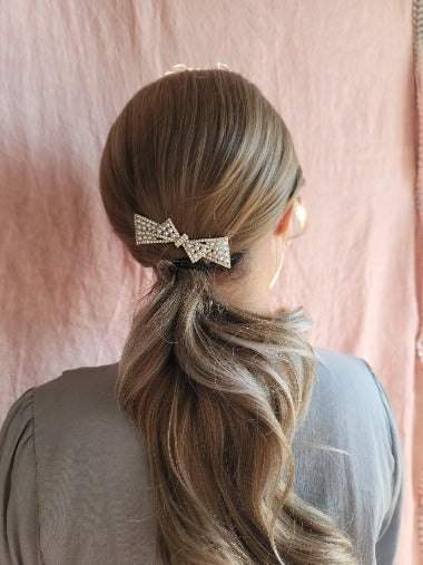 Pearl and crystal ribbon hair clip