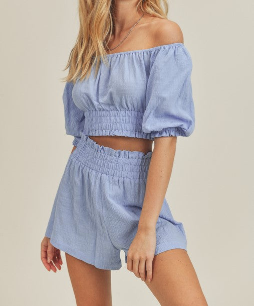 Woven top and shorts
