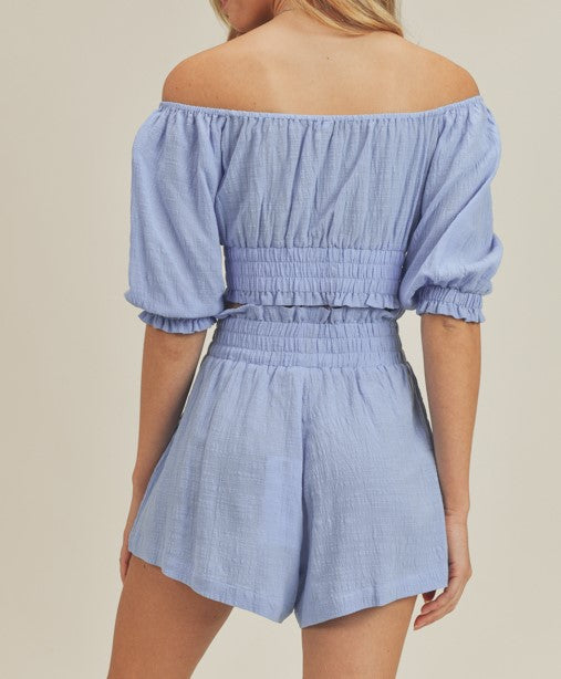 
                  
                    Woven top and shorts
                  
                