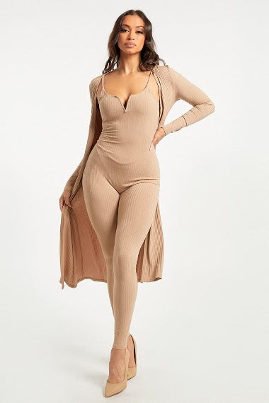 
                  
                    Bodycon Jumpsuit with Cardigan Set
                  
                