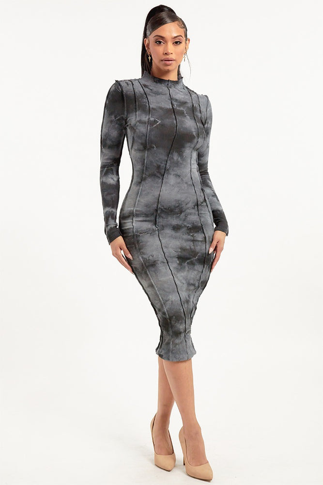 Mineral wash tie dye bodycon midi dress SNOW FLOWERS Mineral wash tie dye bodycon midi dress SNOW FLOWERS
