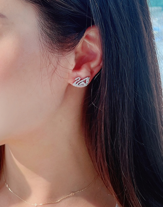 Silver post Swan earrings